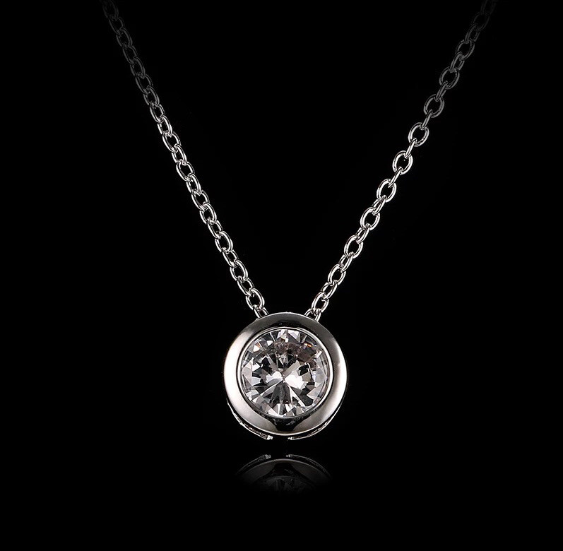 2Ct Bezel Set Solitaire Pendant Necklace Silver Rhodium Plated CZ Crystal N40