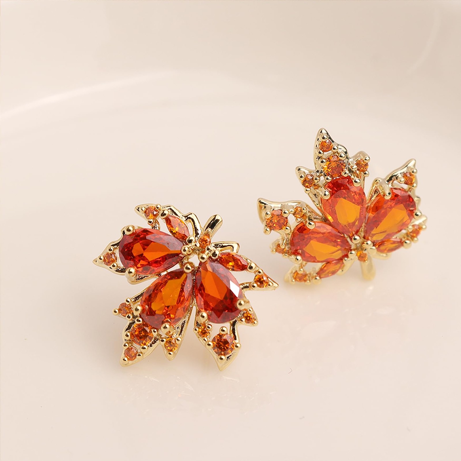 Fall Maple Leaf Stud Earrings Necklace Set, Trendy Statement Vintage Orange R