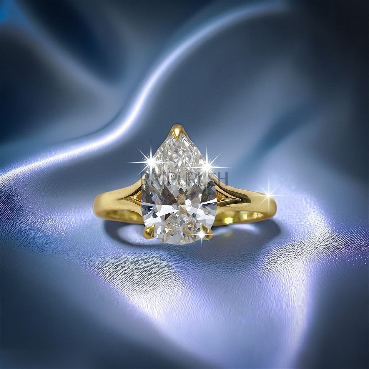 1CT Pear Moissanite Solitaire Engagement Ring 14K Yellow Gold Plated 925 Silver