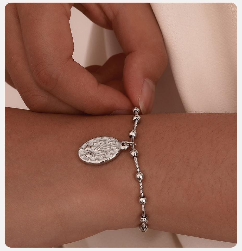 Women’s Rosary Bracelet – Virgin Mary Cross Religious Stainless Steel Jewelry