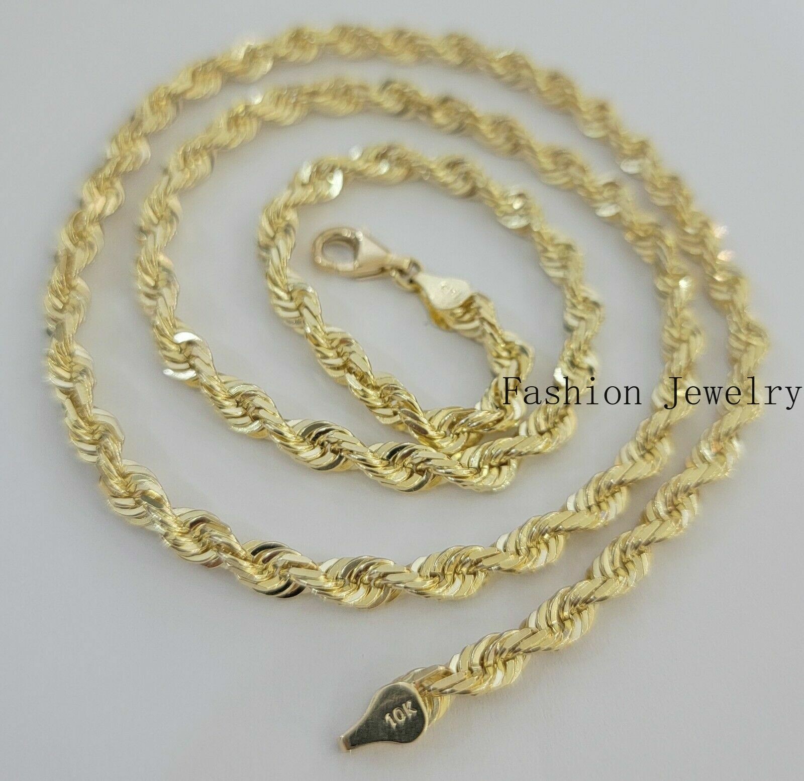 Real Solid 10k Gold Rope Chain Necklace 4mm-10mm Diamond Cut 18″-30″ For Pendant
