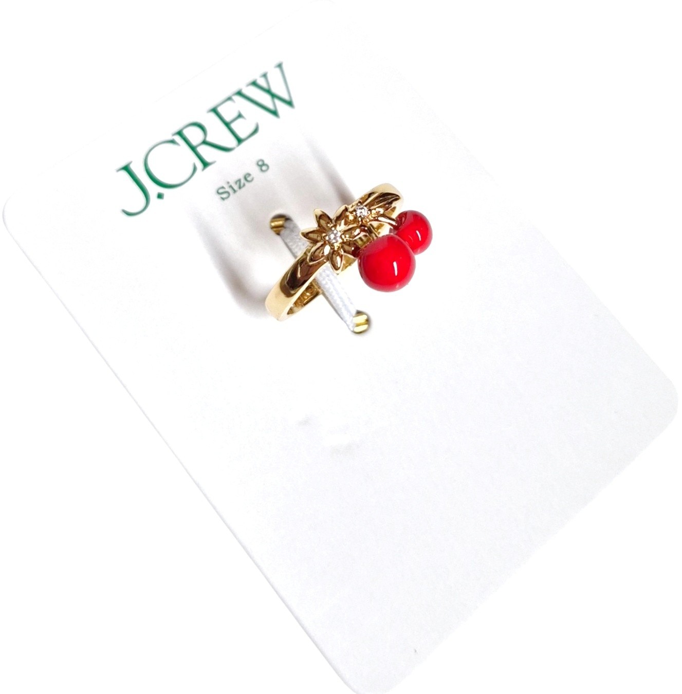 J.Crew Cherry Charm Ring Size 8 Crimson Cinders Red Brass Multi-Color CQ990 New