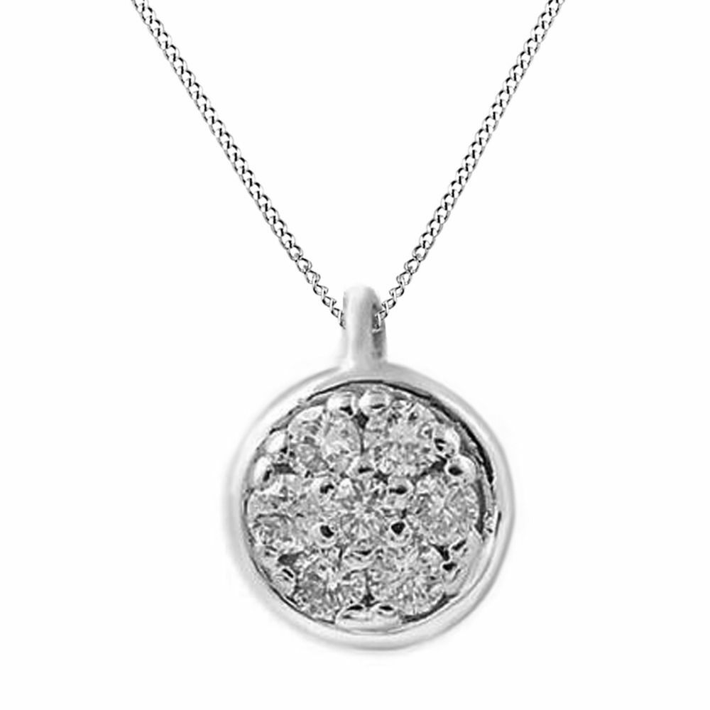0.15Ct Pave Cluster Simulated Diamond Circle Round Pendant 10K White Gold