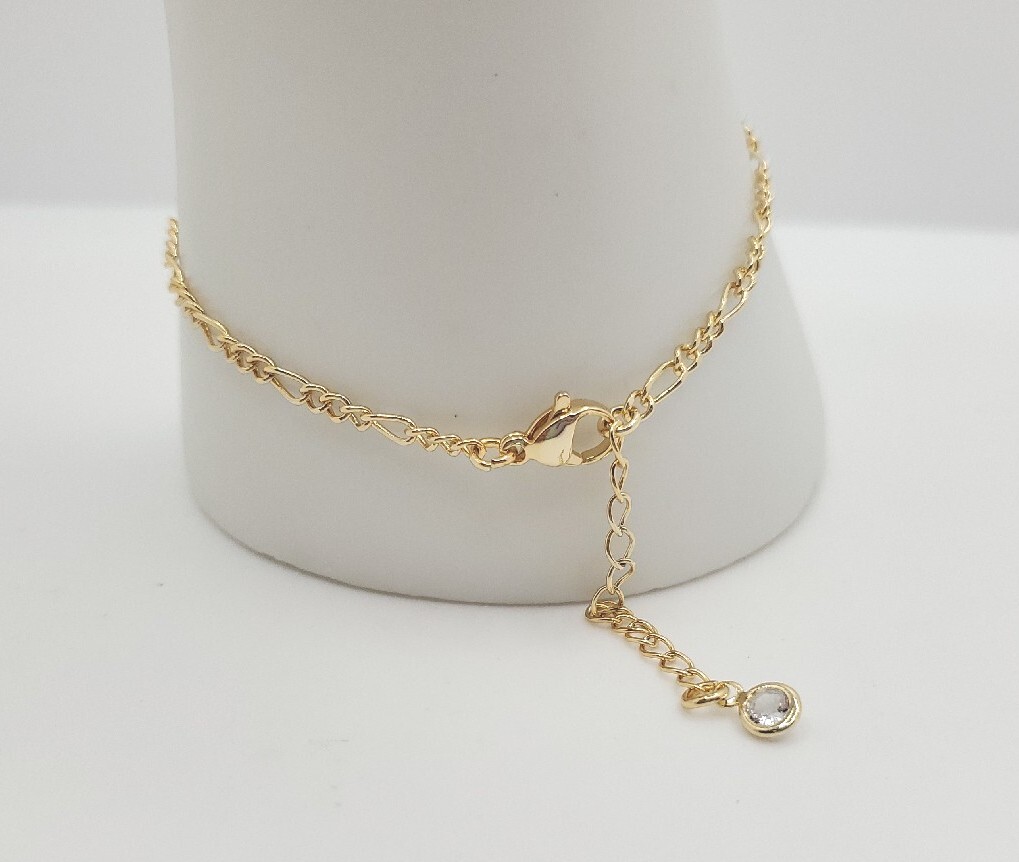 14K Gold -Plated Adjustable Figaro Chain Bracelet