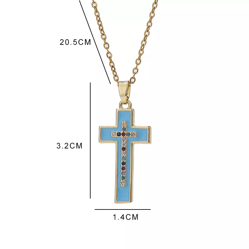 Fashion Cross Religious Necklace and Pendant White Blue Pink Oil Drop Woman Gift
