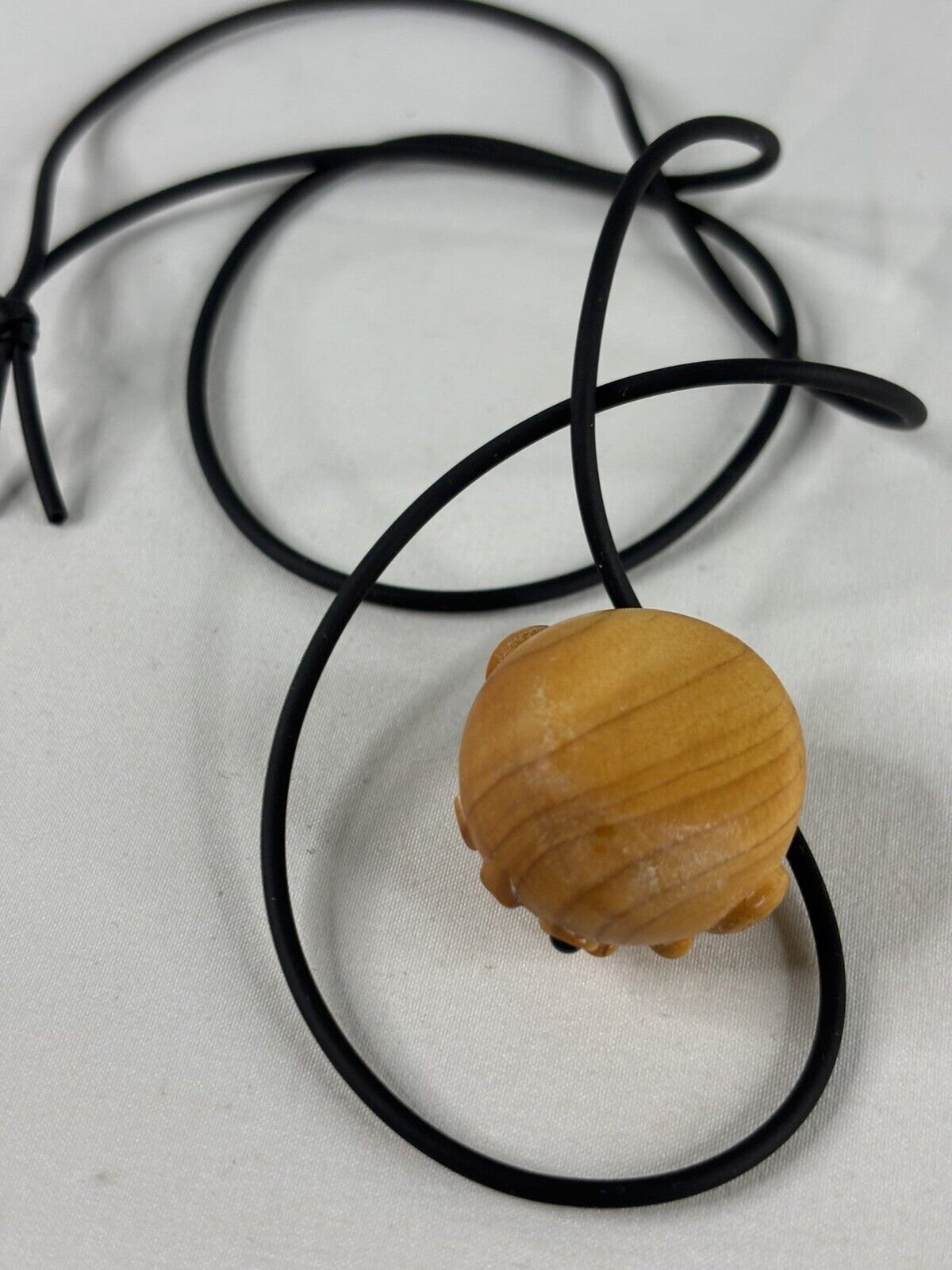 Puffer Fish Tiki Necklace Wood with Black Eyes 1″ Black Cord Surfer Beach Cute