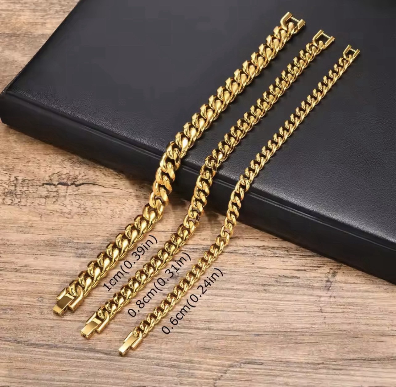 10mm Gold-Colored Stainless Steel Cuban Chain Bracelets for Men and Women, 22cm.