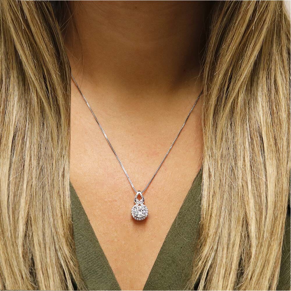 3.00 CTTW Love Knot Halo CZ Pendant Necklace Made With Crystals From Swarovski