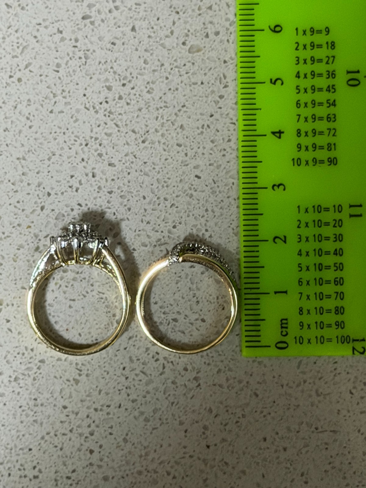 Gold Tone Pair of Two Rings With Multiple Stones
