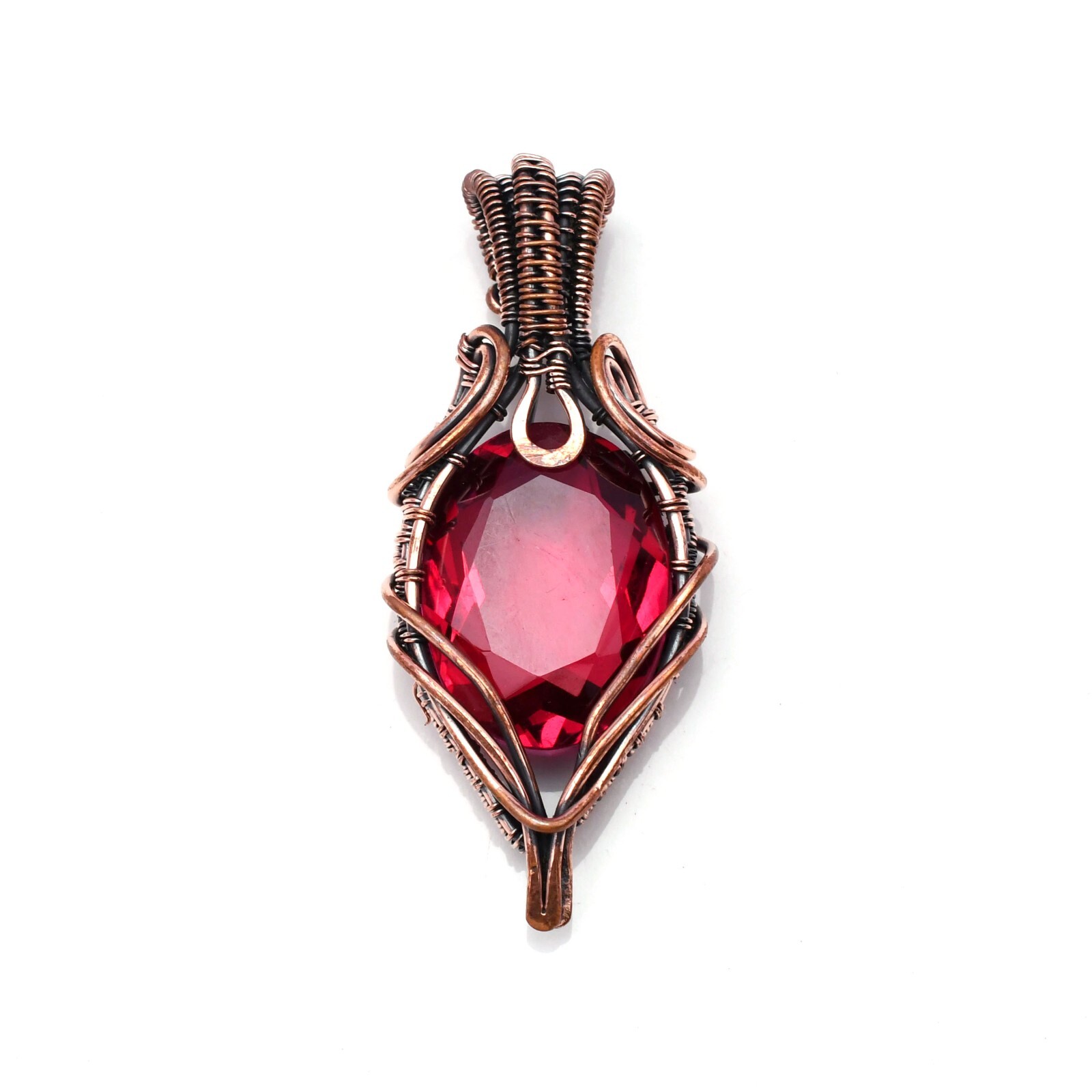 Garnet Pendant Copper Wire Wrapped Handmade Jewelry Pendant 2.15″