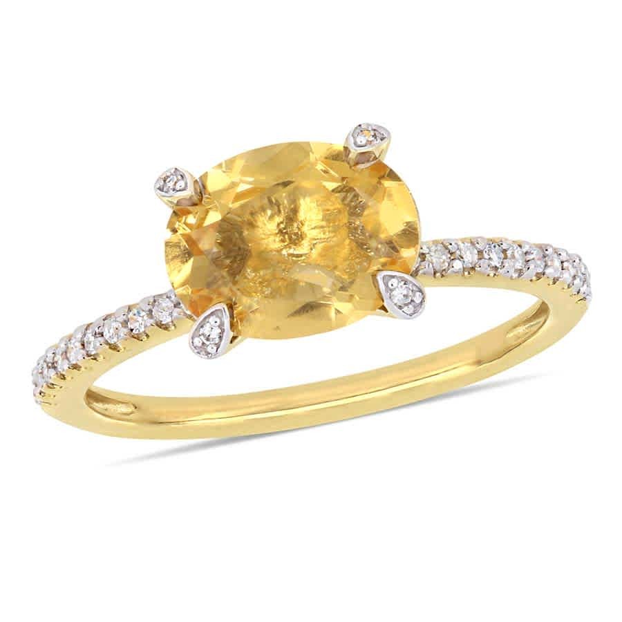 AMOUR 1 5/8 CT TGW Oval-cut Citrine and 1/10 CT TW Diamond Ring In 10K Yellow