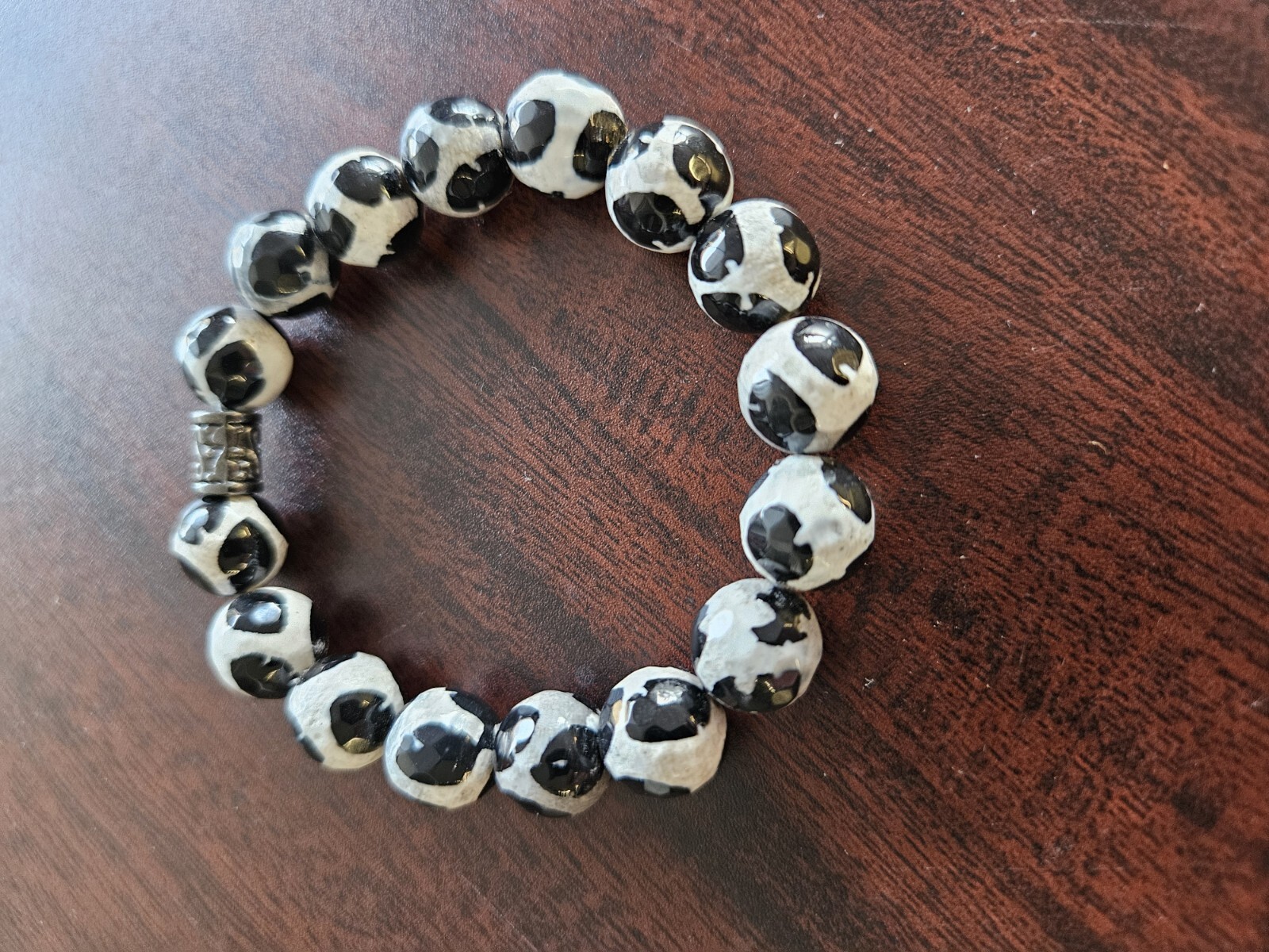 Natural 12mm Dalmation Round Beads Gems Stretch Bracelet 7.5″