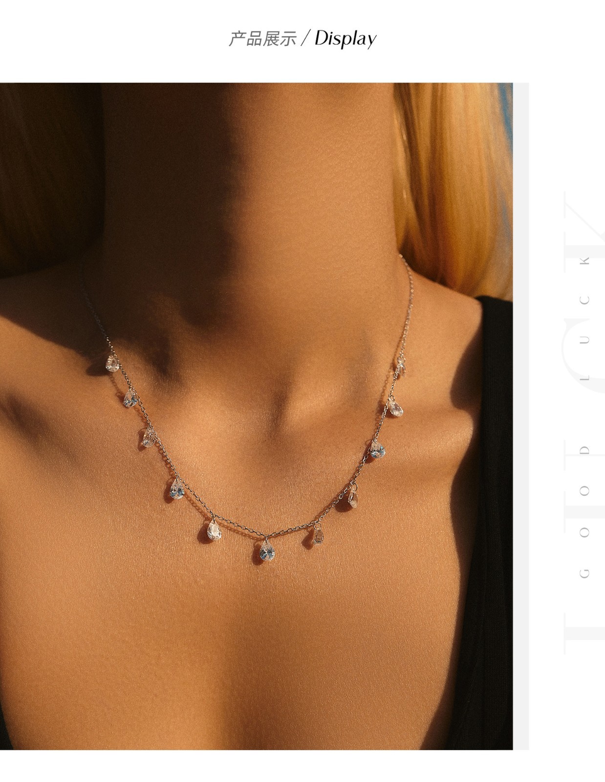 925 Sterling Silver CZ Teardrop Station Choker Necklace for Women
