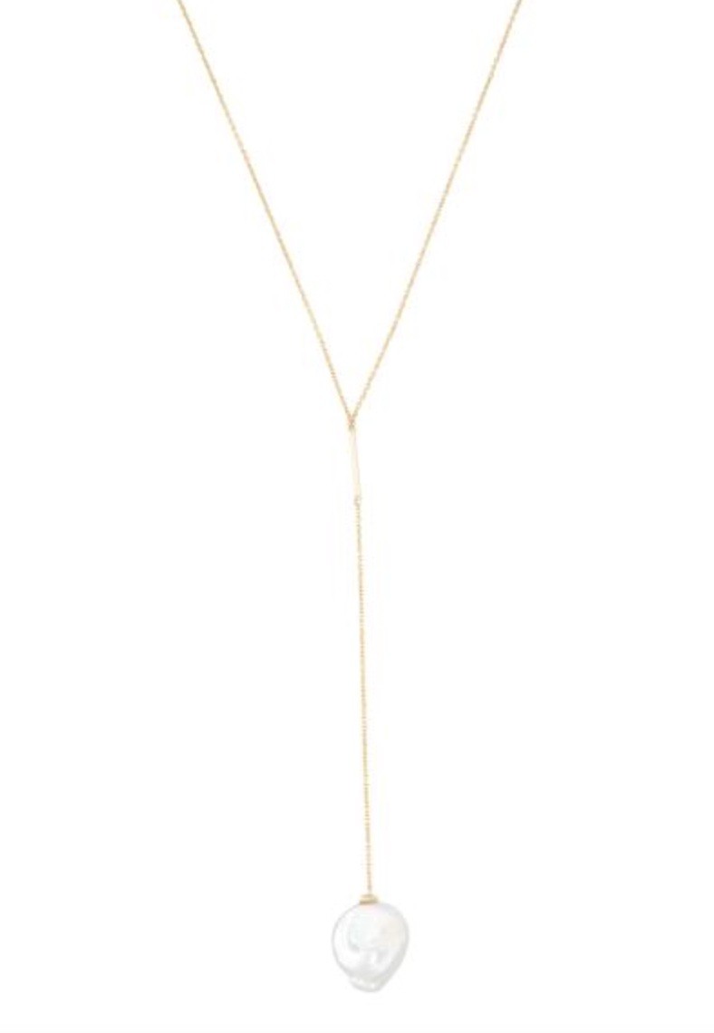 NWT $110 Kendra Scott Andi Y Lariat Necklace Baroque Pearl 14k Gold Plated