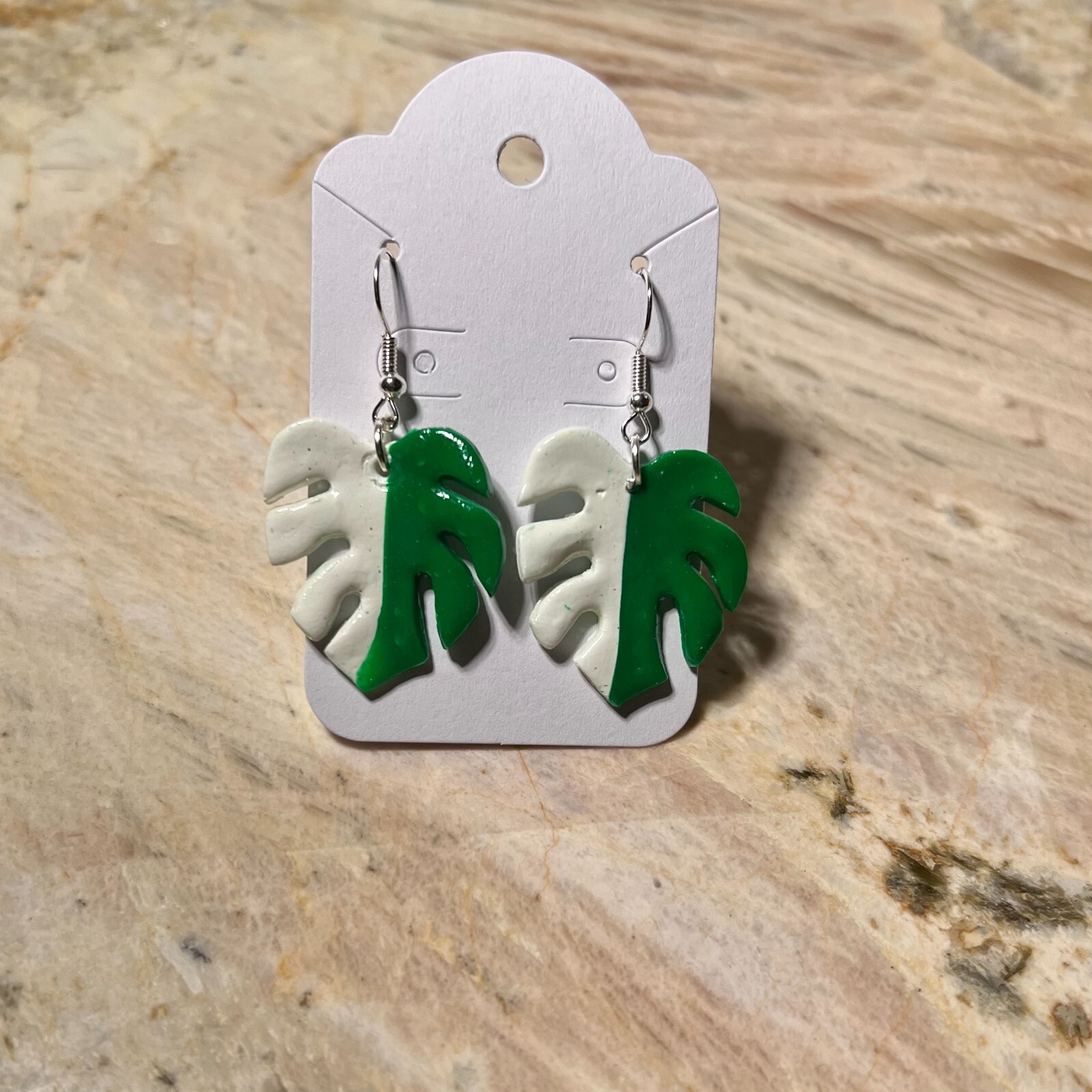 MONSTERA CLAY EARRINGS HANDMADE, GLAZED GREAT GIFT IDEA (SELECT FROM PHOTOS) #2