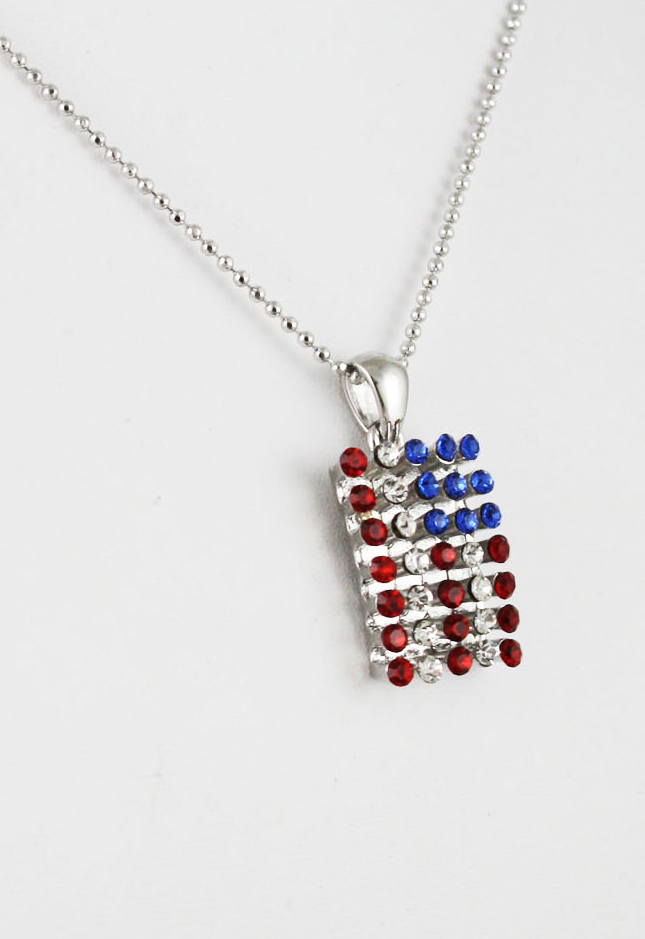 Rhinestone American Flag Pendant Necklace 988 Patriotic