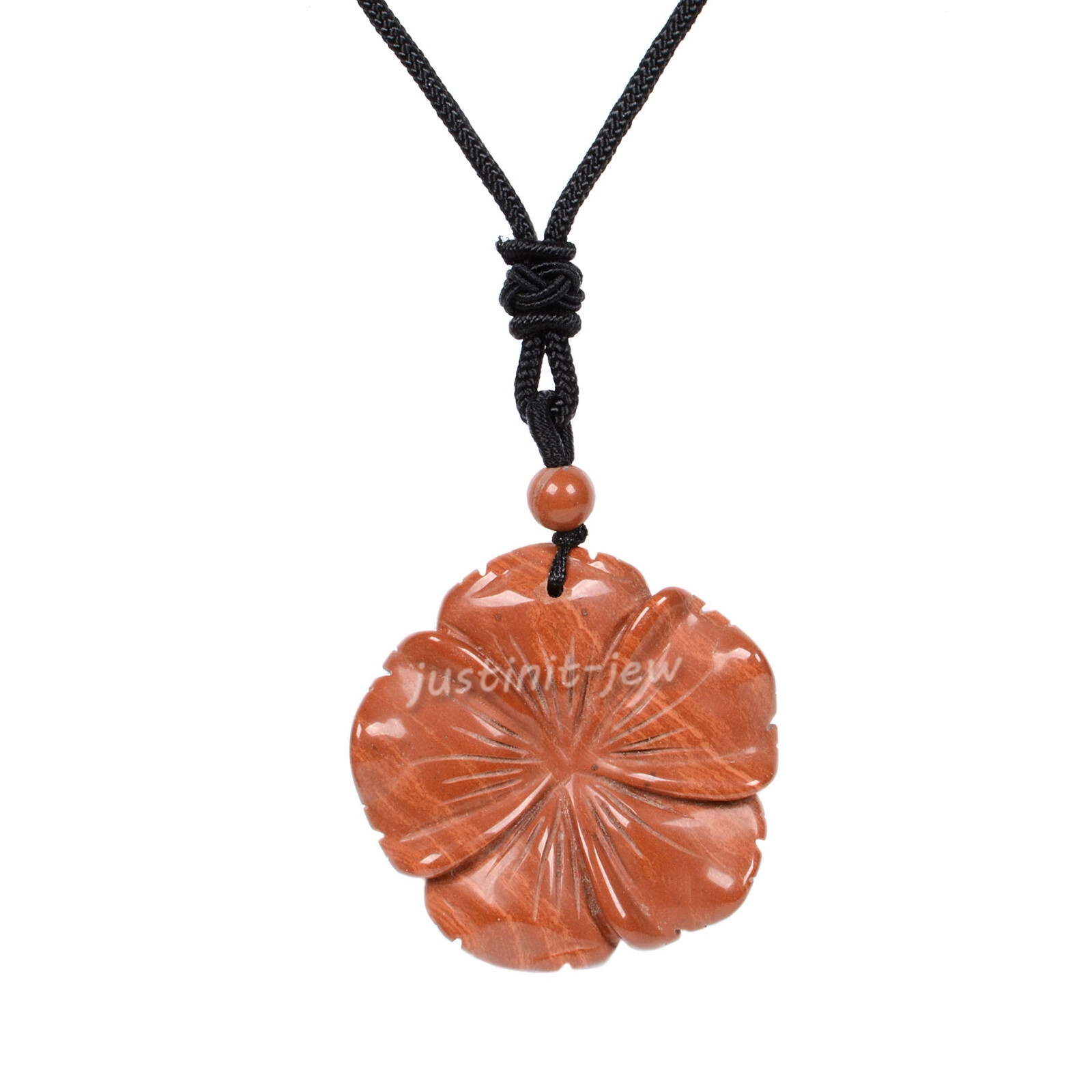 Gemstone 40mm Flower Carved Pendant Necklace Adjustable Cord 18 to 28 inch