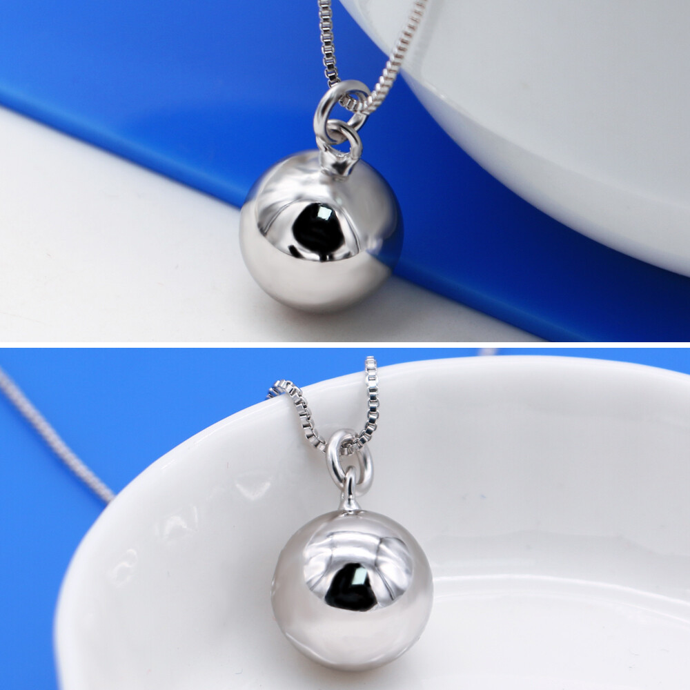 925 Sterling Silver Strong Box Chain Necklace Ball Bead Pendant for Women Girl