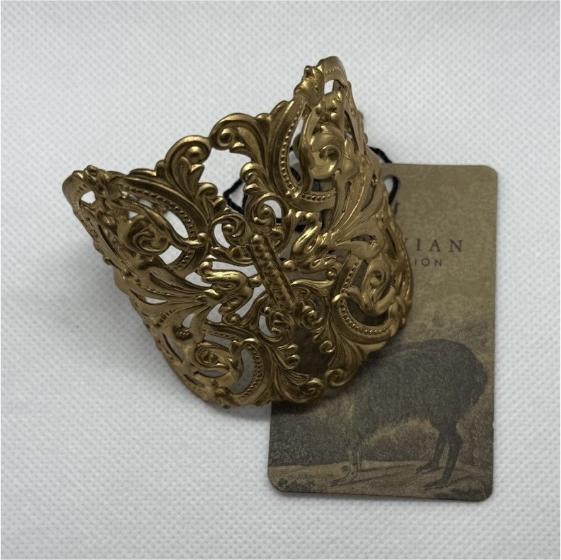 Peruvian Connection Filigree Gold Tone Cuff Bracelet Toggle Cable Chain