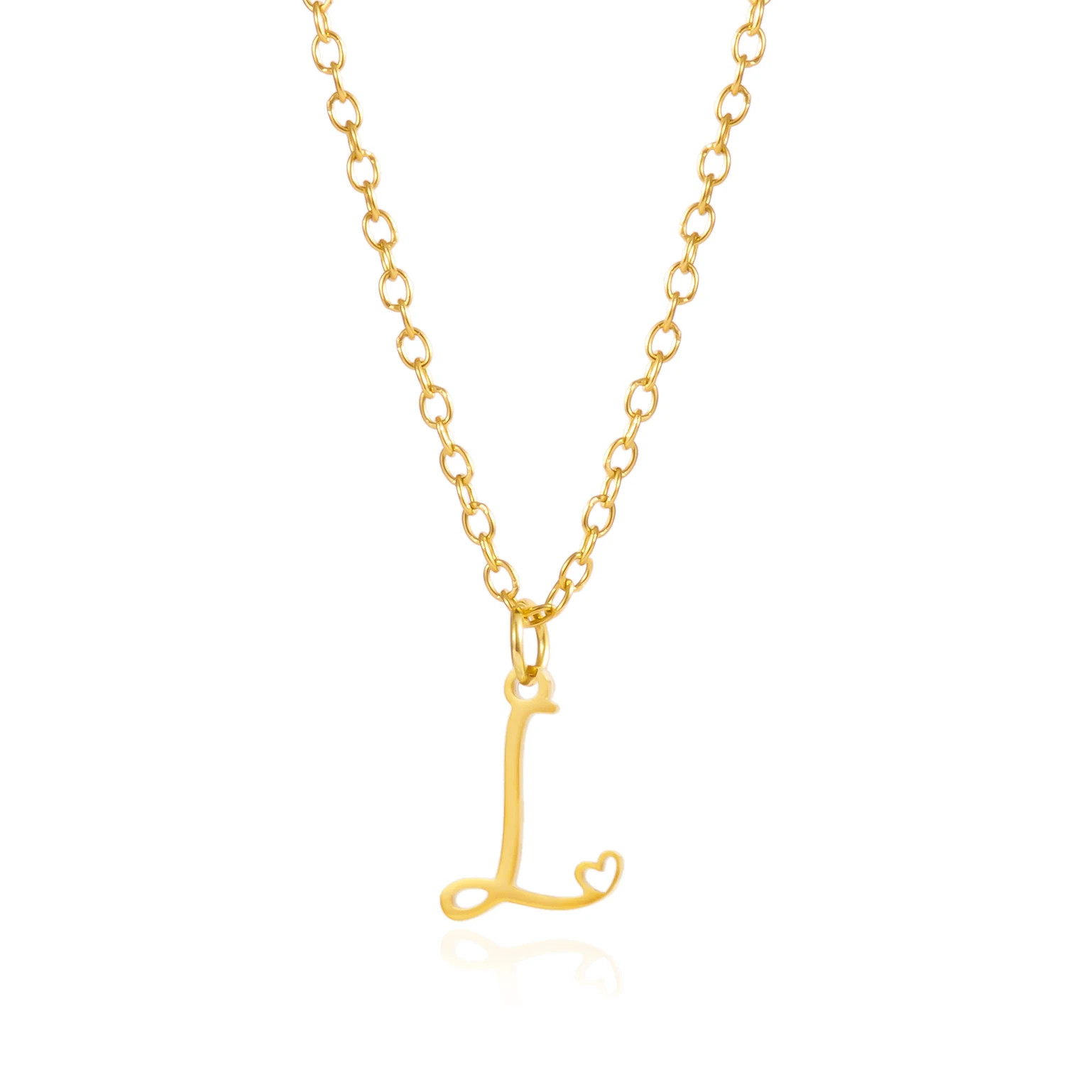 Initial Letter Pendant Necklace Stainless Steel Gold Color Women Jewelry