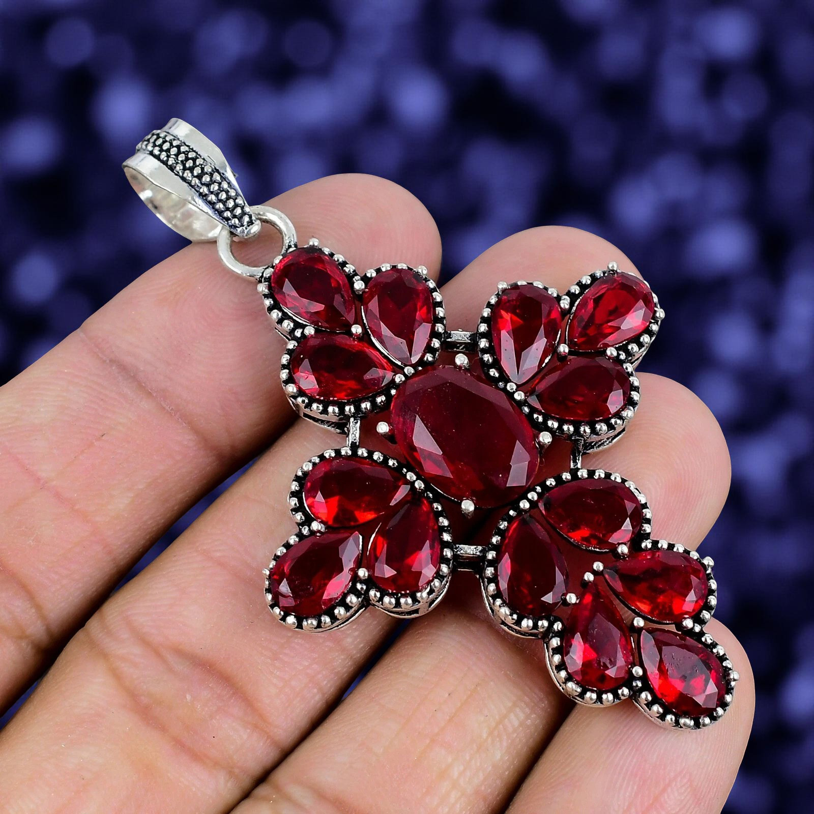 Mozambique Garnet Gemstone Handmade 925 Sterling Silver Jewelry Pendant 2.30″