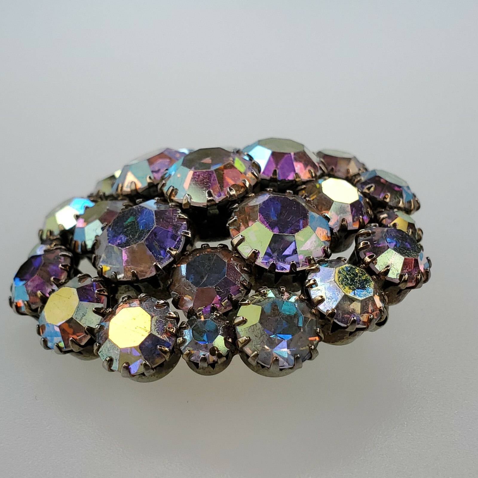 Statement Brooch Pin Areola Borealis Rhinestone Round Dome Encased Faceted