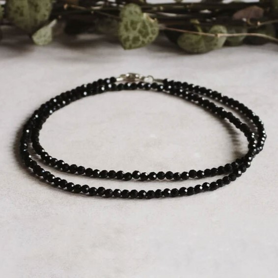 Black Tourmaline 2mm Beaded Choker Healing Minimalist Women Crystal Necklace