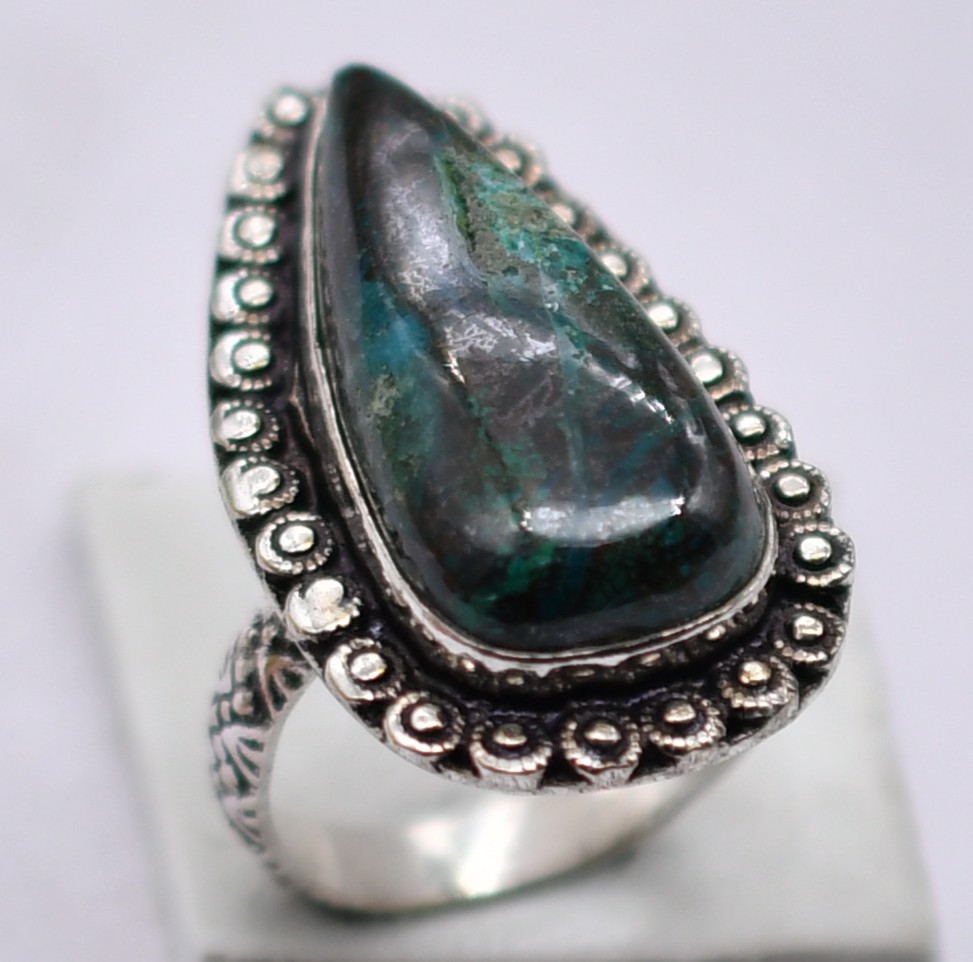 Azurite Natural Gemstone Antique Design Ring US Size-8 R 4565