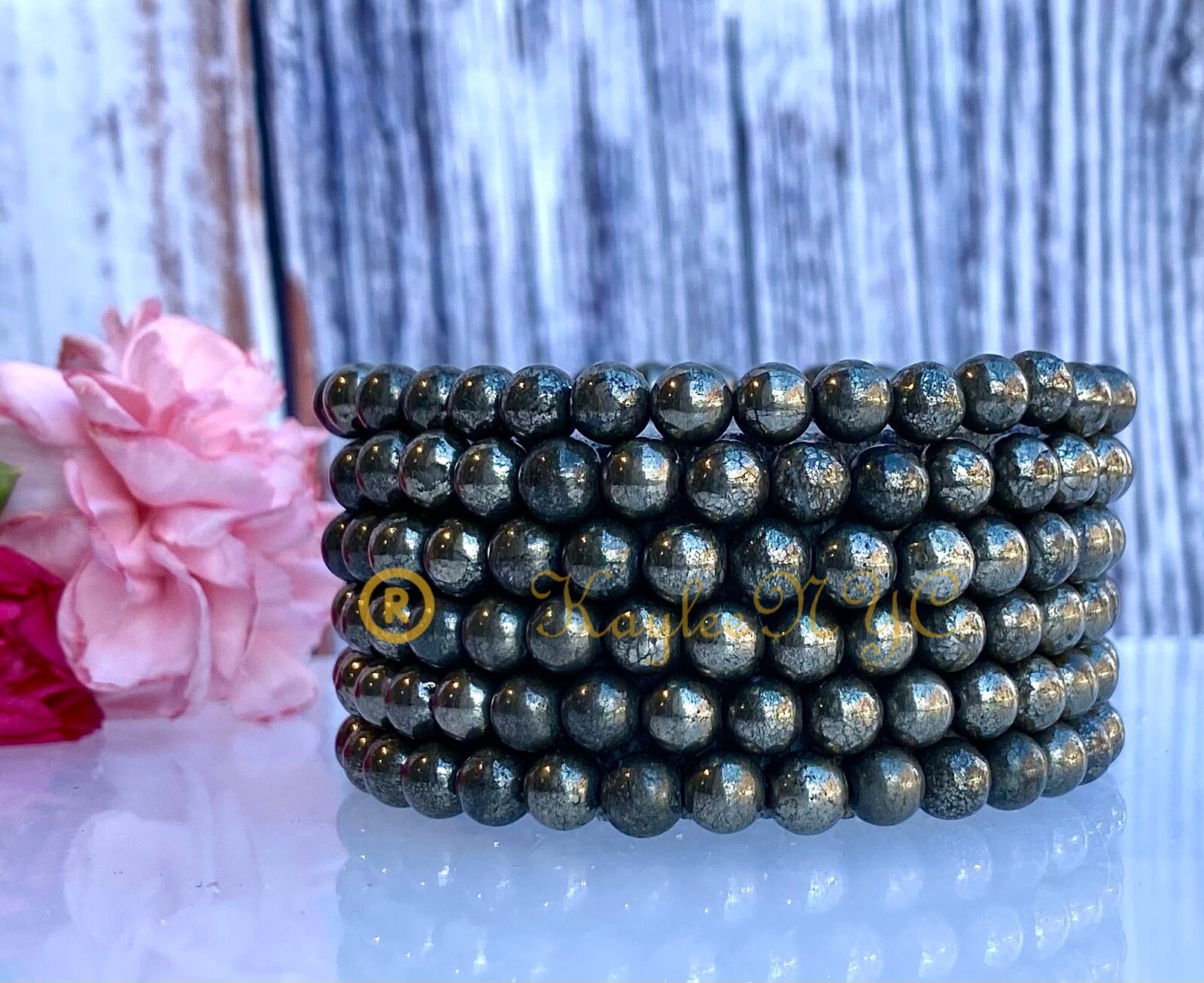 Wholesale 6 Pcs Natural Pyrite 6mm 7.5” Crystal Stretch Bracelet