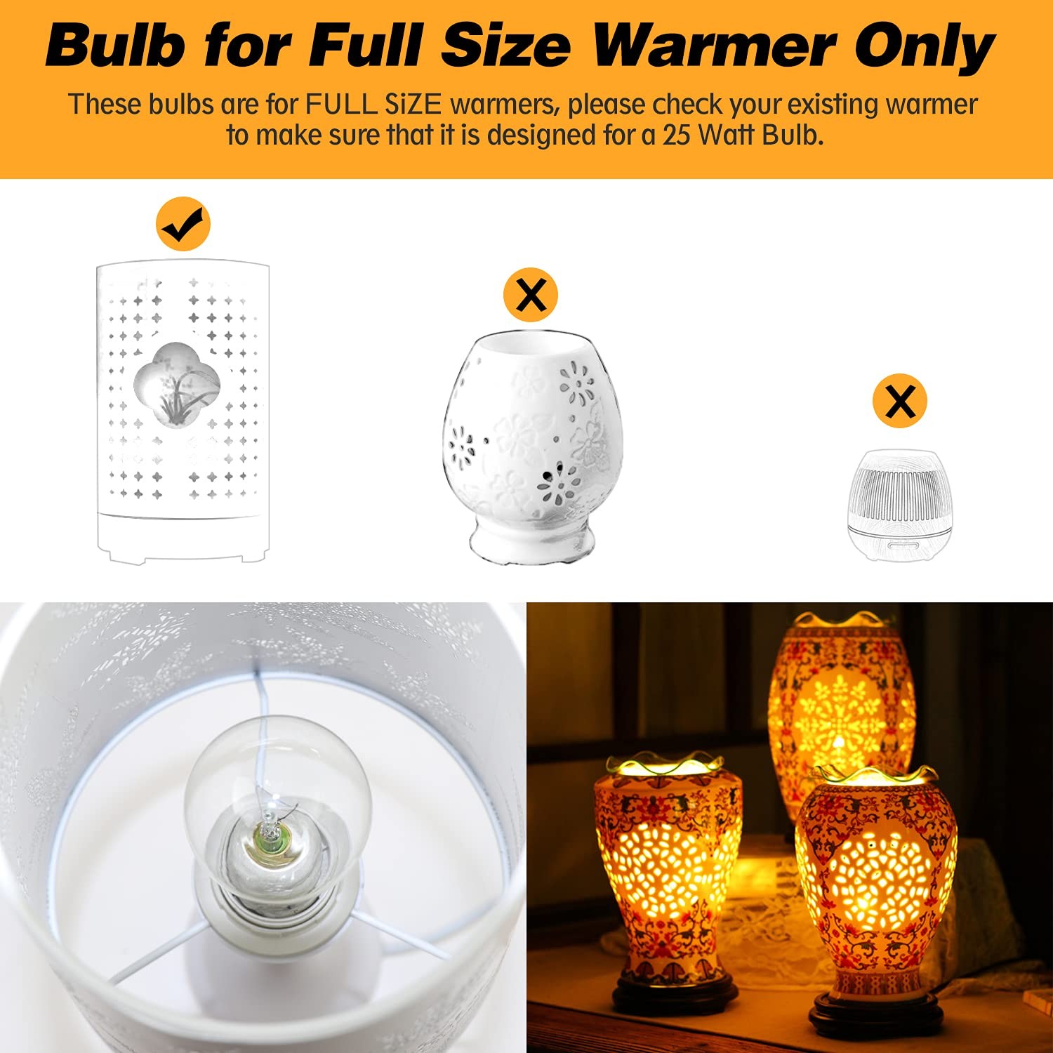 ETwinCoo Wax Warmer Light Bulbs, G50 25 Watt for 6 Count (Pack of 1), Clear