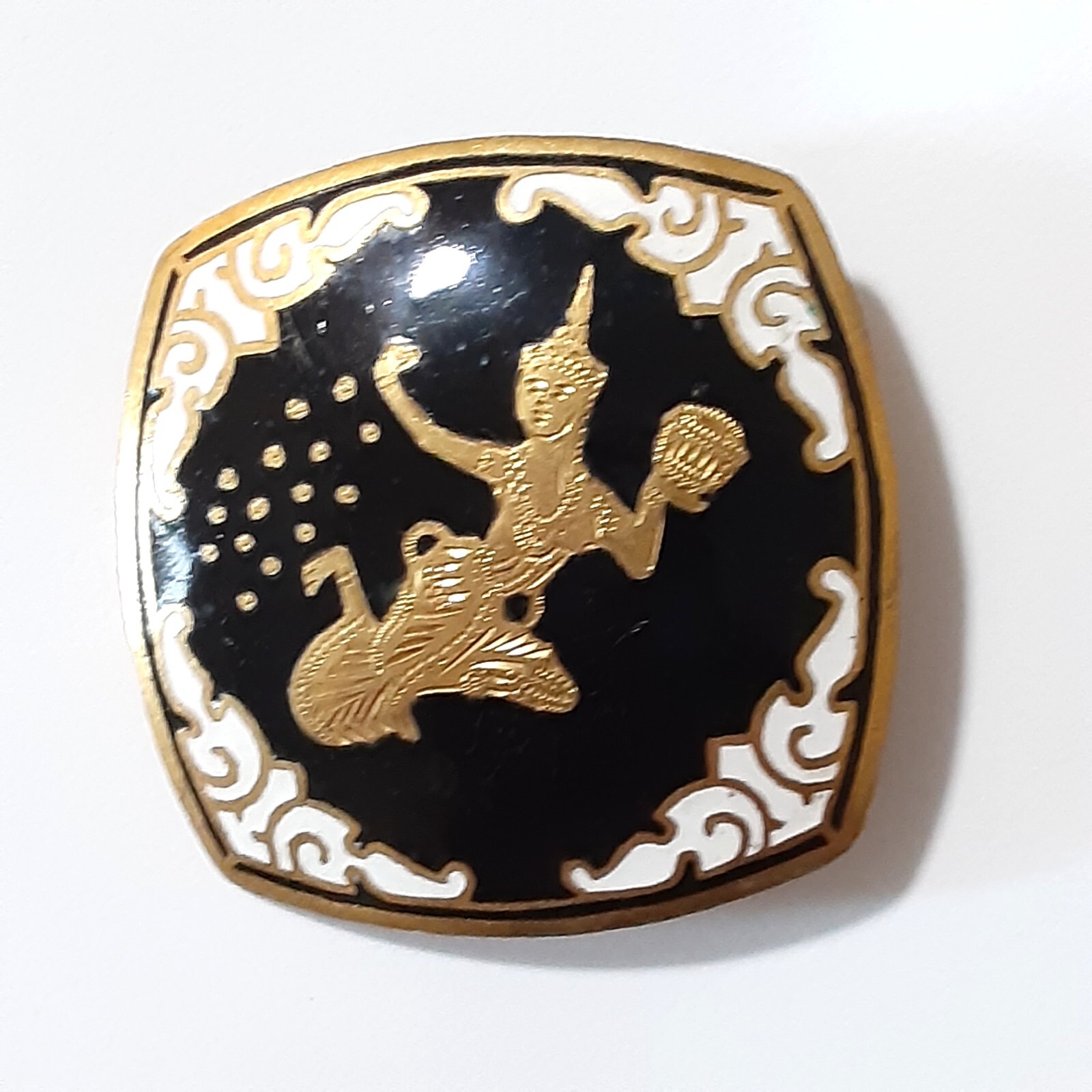 Vintage enamelware bronze brooch Hindu dancing god 1 1/2″