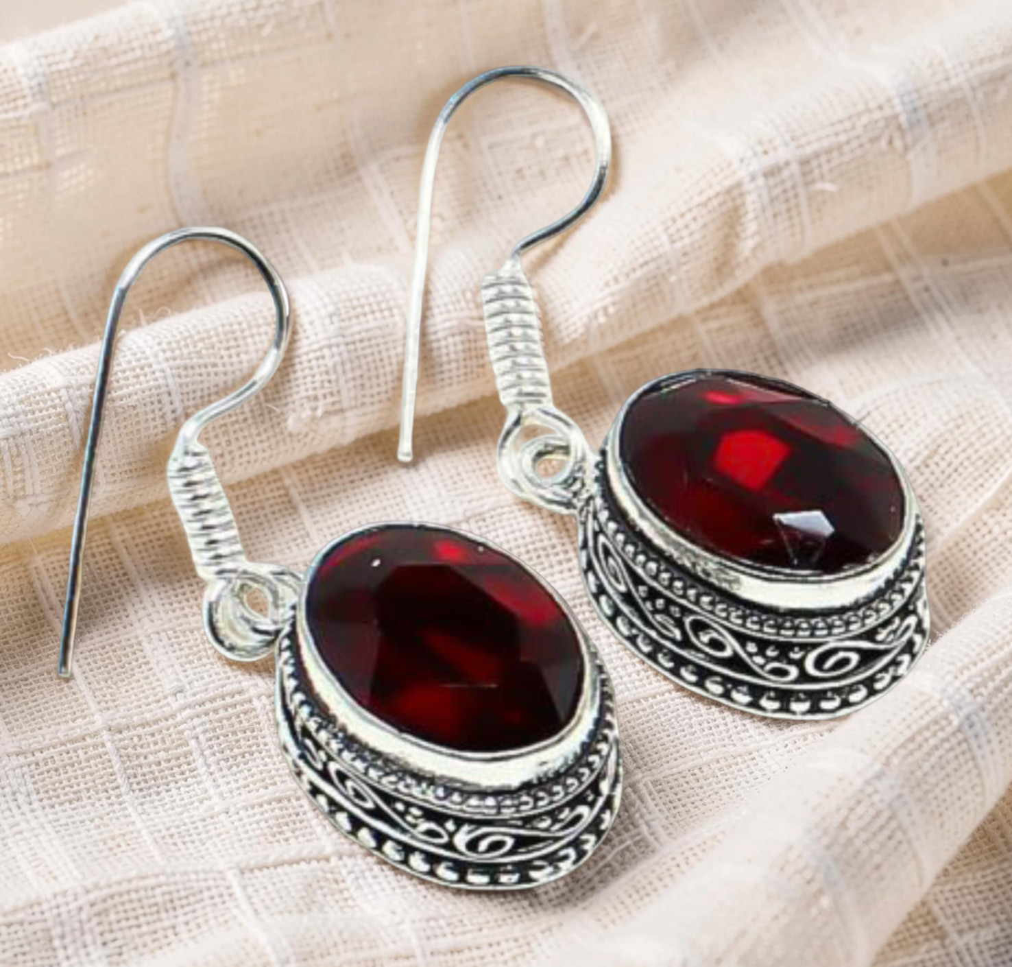 Mozambique Garnet Gemstone 925 Sterling Silver Handmade Jewelry Earrings 1.60″