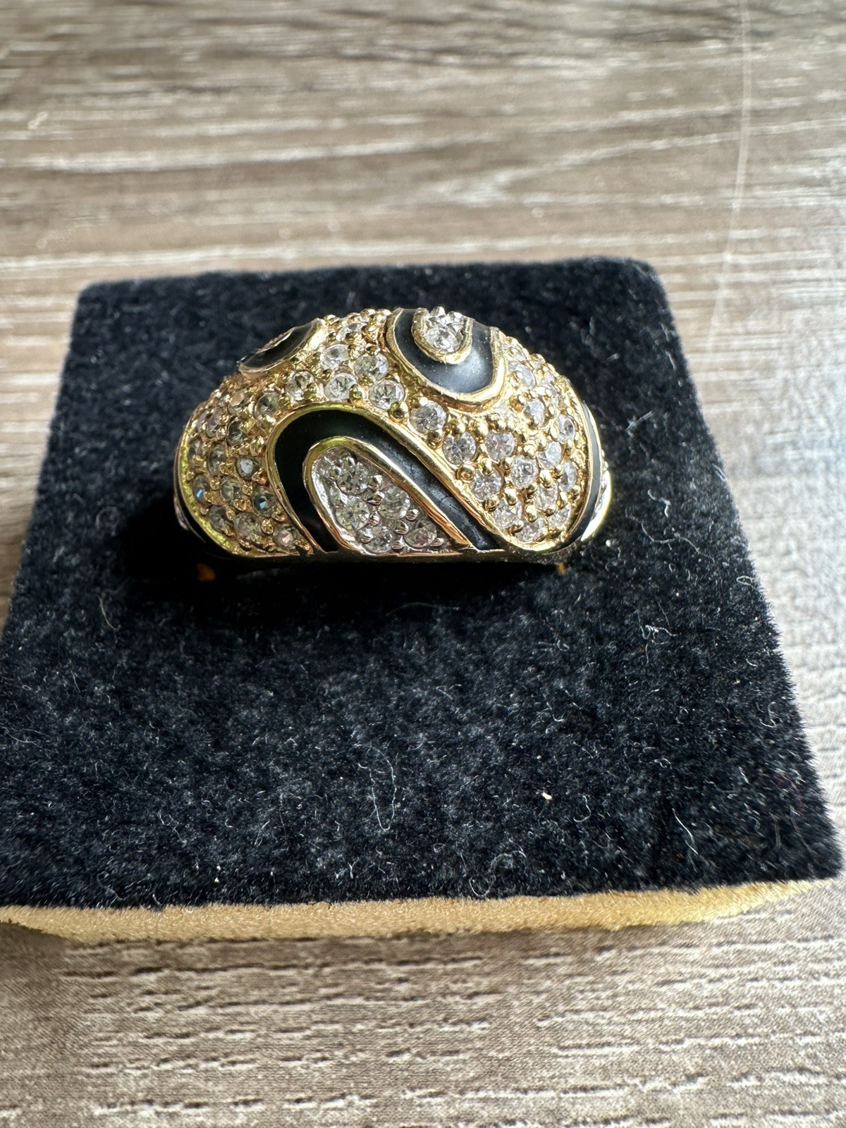 Shiny Pave CZ Gold Vermeil Sterling Silver Dome Enamel Ring Stamped 925 size 7