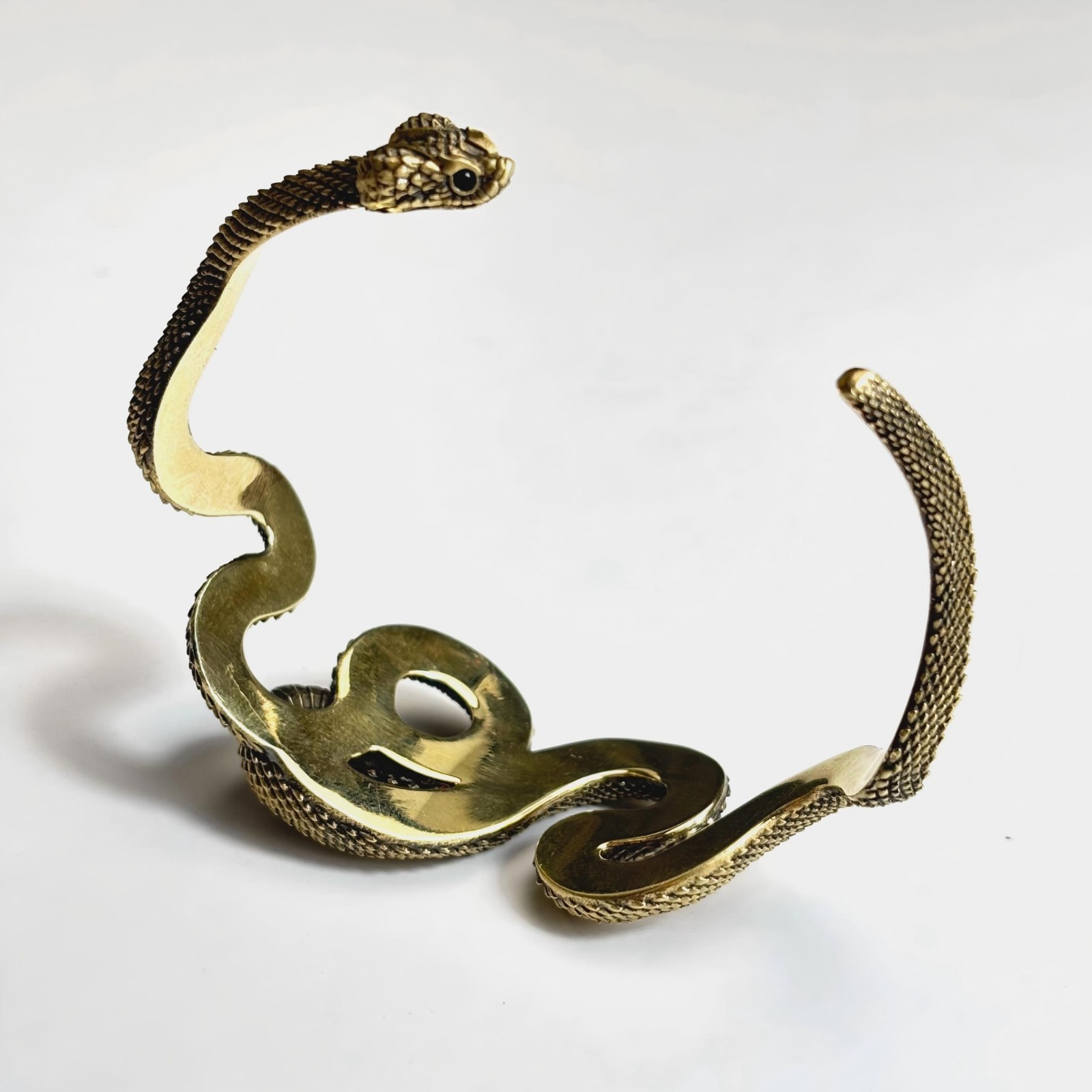 Brass Snake Cuff Bracelet Adjustable Handmade Animal Jewelry, Viper Oath
