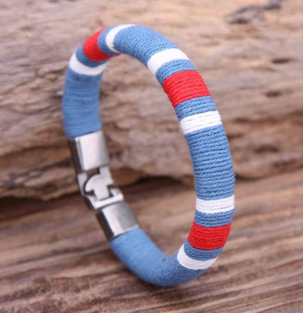 G107 Blues Surfer Young Cool Cotton Wraps Leather Bangle Bracelet Cuff Men’s