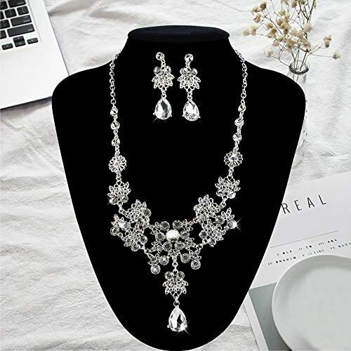 Alloy Silver Plated Rhinestone Necklace, Earrings Bridal Wedding Jewelry Set