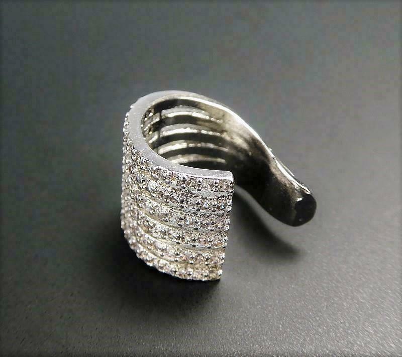 SINGLE SIDE Silver or Gold CZ Pave Lines Stripes Earring Ear Cuff Non Piercing