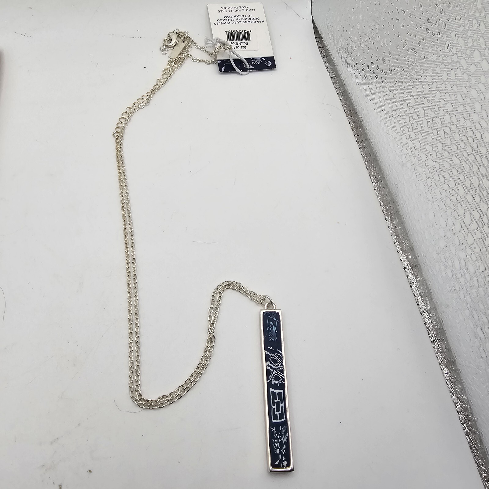 Jilzarah Reversable Necklace Dutch Blue New With Tags Pendant 2 In 1 Silver Tone