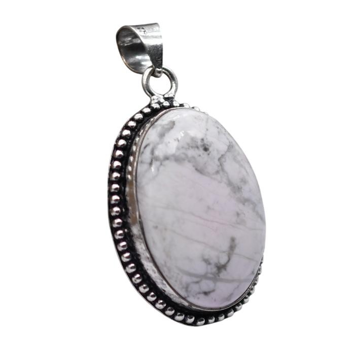 Howlite Natural Gemstone Antique Silver Plated Pendant 2″ J 1640