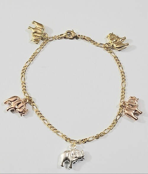 Elephant Ankle Bracelet 9.5 inch 14k Gold Filled 3 Tone Rose Silver Gold # 76