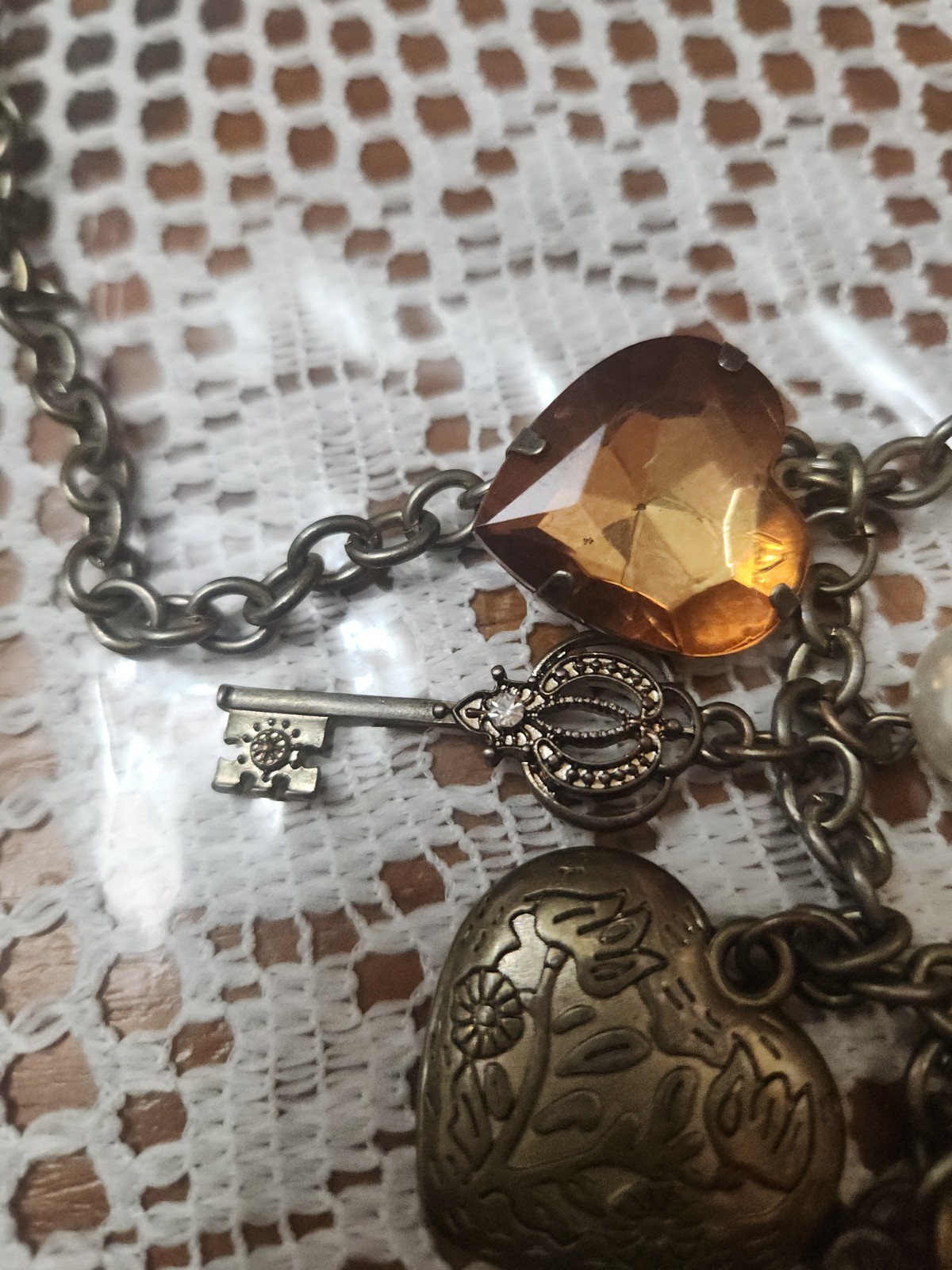 Boho Charm Statement Chain Necklace Vintage Style Hearts Beads Wing Key