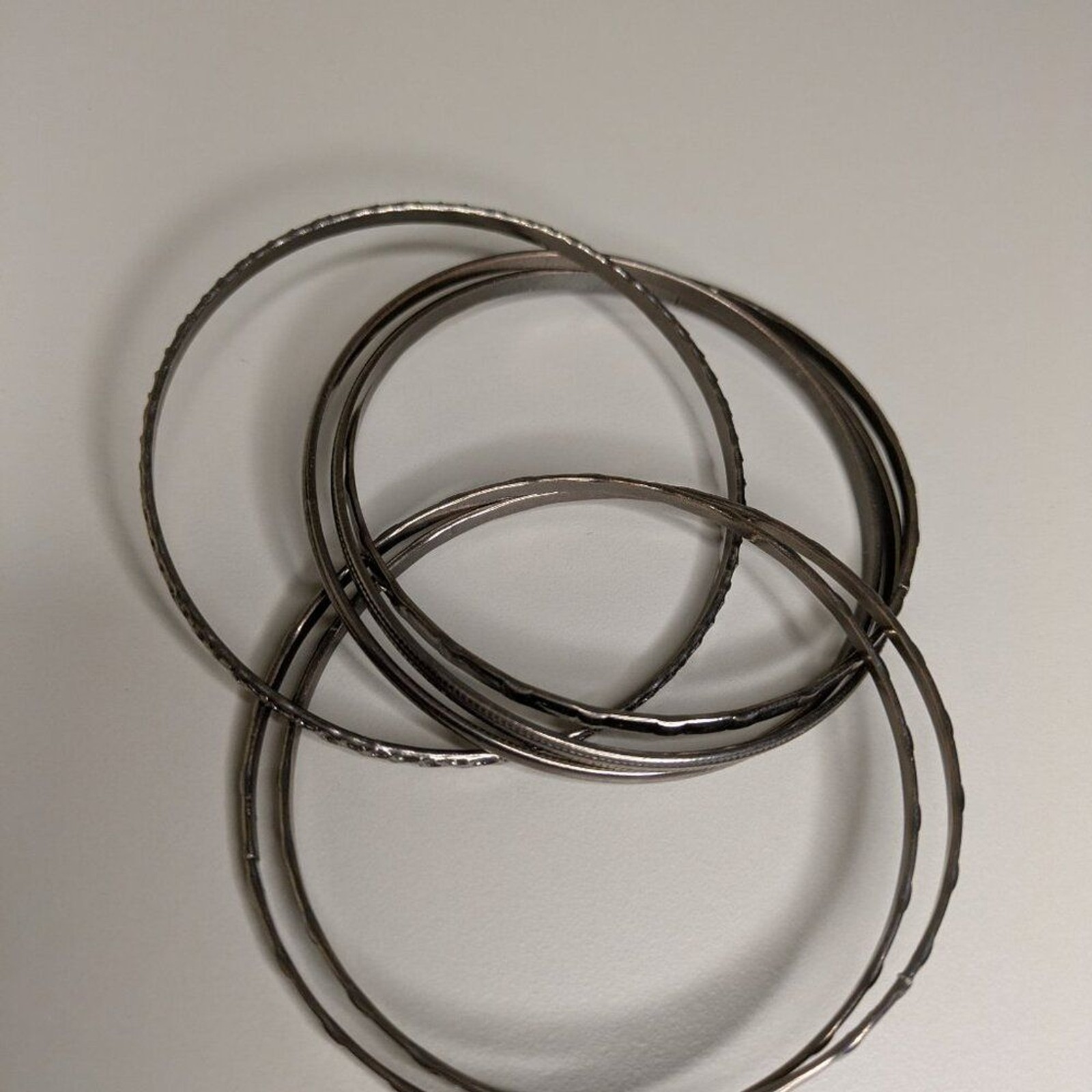 Gunmetal Silver Bangle Set Textured Stack Bracelets Slim Layered Bangles