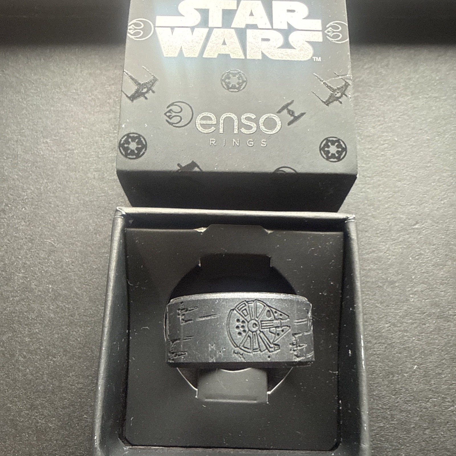Enso Silicone Ring Star Wars Millennium Falcon Death Star Size 13 Black NEW