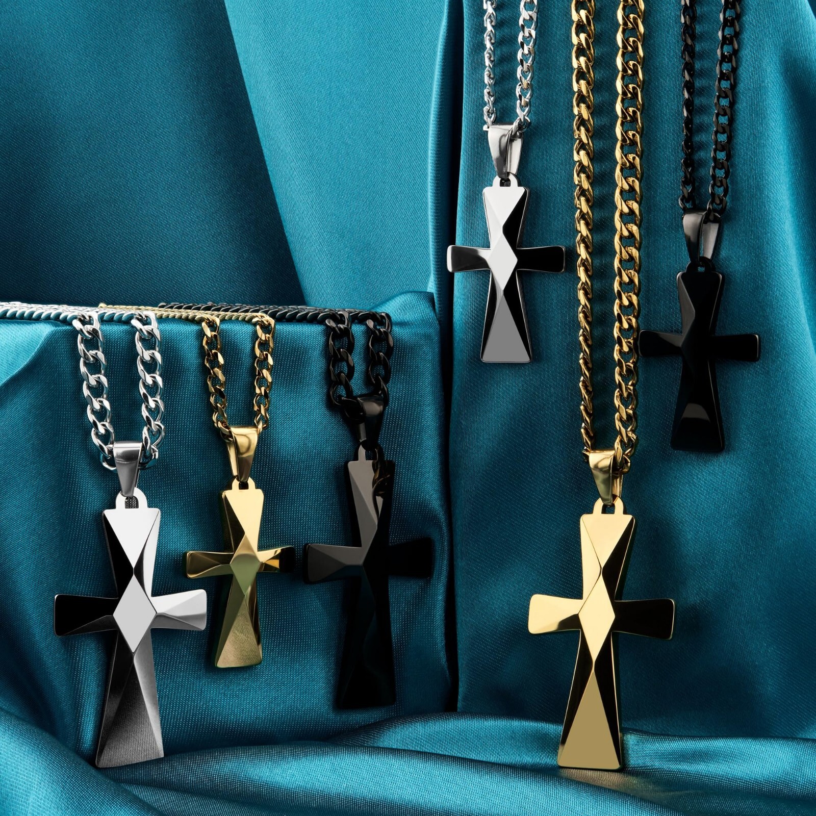 Tungsten Carbide Cross Pendants 16″-28″ Stainless Steel Cuban Chain