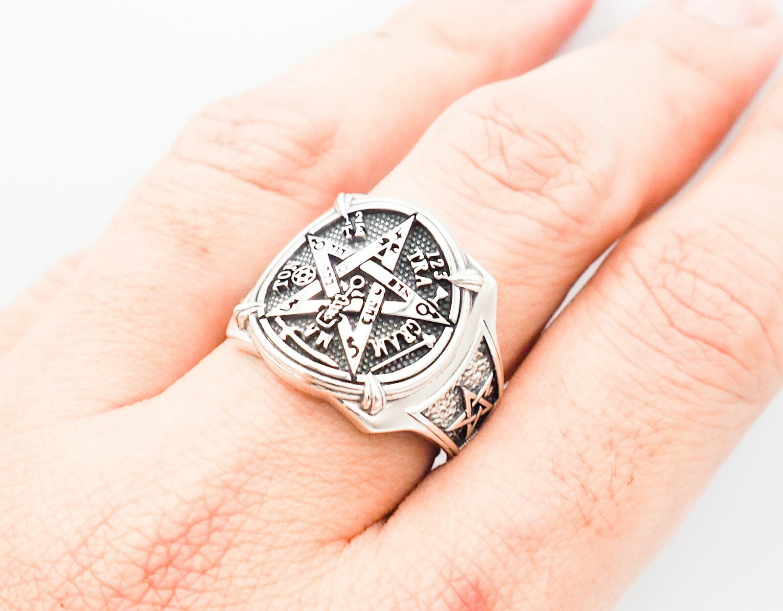 925 Sterling Silver Tetragrammaton Pentagram Star Ring, Solomon Ring Size 6-15