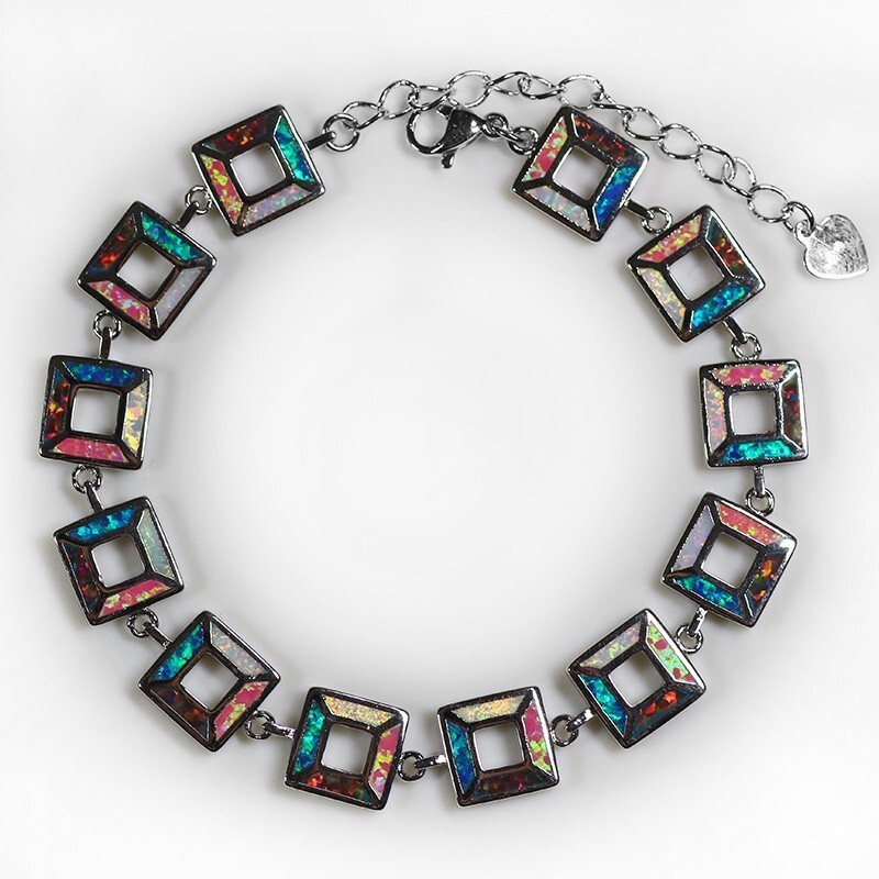 Hawaii Opal Square Cuff Bracelet 925 Sterling Sliver Jewelry For Women Girls