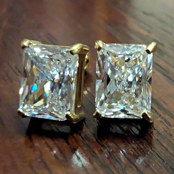4 carat Radiant cut yellow-gold plated earrings
