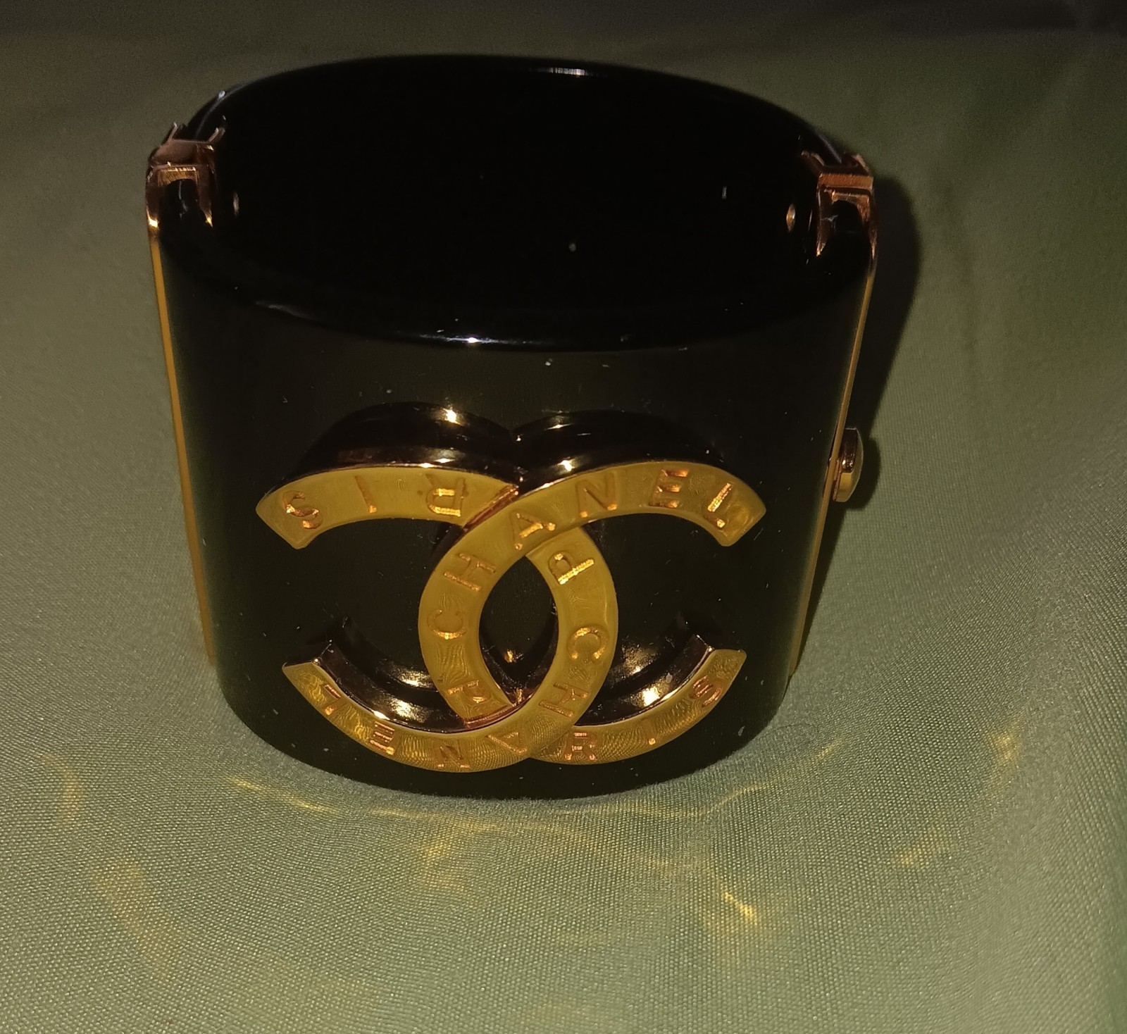 CHANEL Black Cuff Bracelet Gold Plated CHANEL PARIS 6.5″ – 7″ONLY SERIOUS BUYER