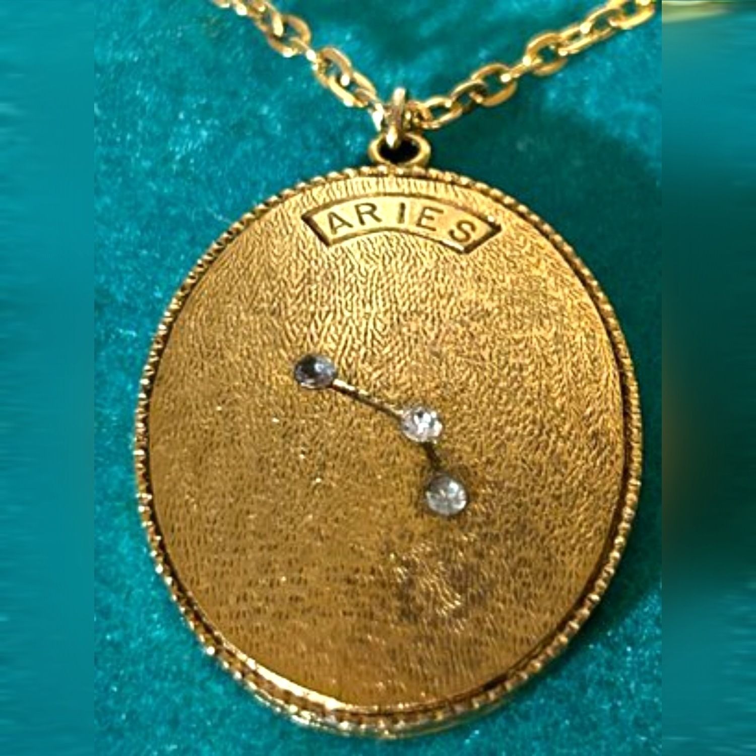 Aries Zodiac Constellation Pendant Necklace Gold Tone Blue Rhinestones