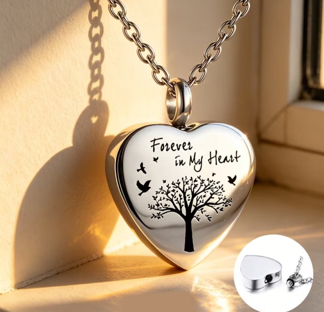 Cremation Jewelry Cylinder Urn Heart Necklace Pendant for Ashes Stainless Steel